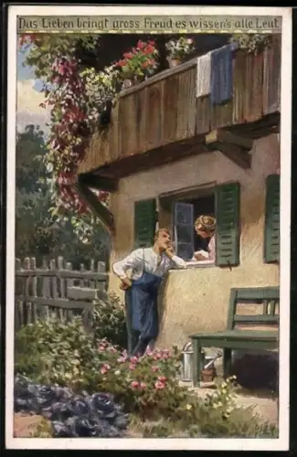 Künstler-AK P. Hey, Volksliederkarte Nr.: 75, Das Lieben bringt gross Freud, es wissen alle Leut