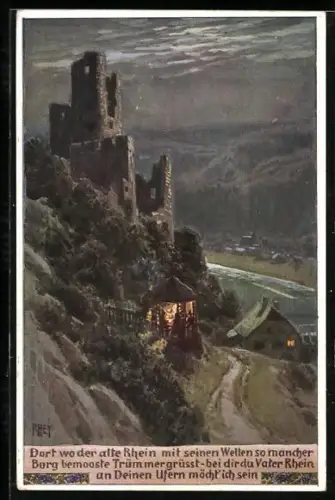 Künstler-AK Paul Hey: Volksliederkarte Nr. 97: Dort wo der alte Rhein mit seinen Wellen...