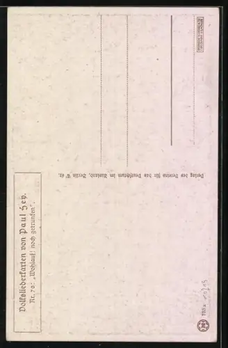 Künstler-AK P. Hey, Volksliederkarte Nr.70: Wohlauf! noch getrunken, Feiernde auf der Terrasse