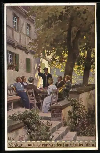 Künstler-AK P. Hey, Volksliederkarte Nr.: 70, Wohlauf, noch getrunken den funkelnden Wein