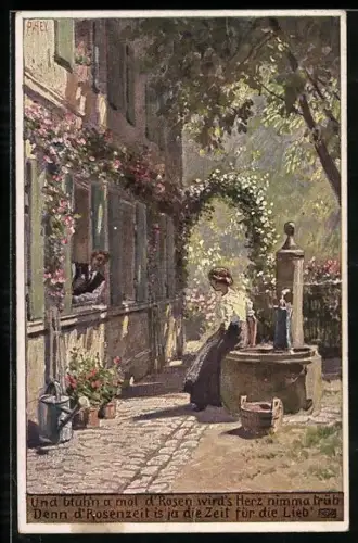 Künstler-AK P. Hey, Volksliederkarte Nr.: 48, Und blühen a mal die Rosen