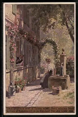 Künstler-AK P. Hey, Volksliederkarte Nr.: 48, Und blühen a mal die Rosen