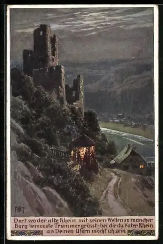 Künstler-AK Paul Hey: Volksliederkarte Nr. 97: Dort wo der alte Rhein mit seinen Wellen...