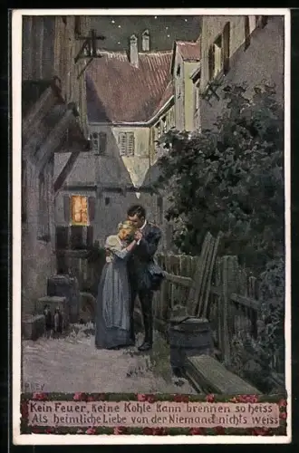Künstler-AK P. Hey: Kein Feuer, keine Kohle, Heimliches Treffen des Soldaten
