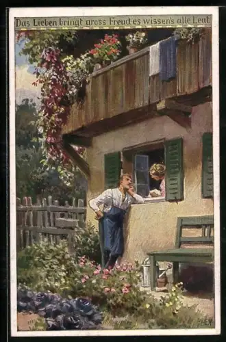 Künstler-AK P. Hey, Volksliederkarte Nr.: 75, Das Lieben bringt gross Freud, es wissen alle Leut