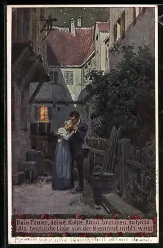 Künstler-AK P. Hey: Kein Feuer, keine Kohle, Heimliches Treffen des Soldaten