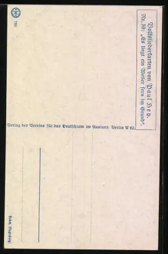 Künstler-AK P. Hey, Volksliederkarte Nr.: 59, Es liegt ein Weiler fern im Grunde