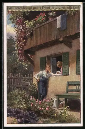 Künstler-AK P. Hey, Volksliederkarte Nr.: 75, Das Lieben bringt gross Freud, es wissen alle Leut