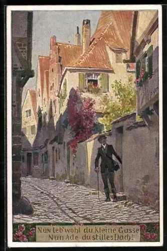 Künstler-AK P. Hey, Volksliederkarte Nr.: 47, Nun leb wohl, du kleine Gasse