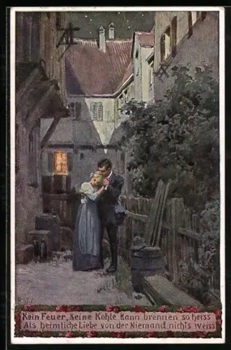 Künstler-AK P. Hey: Kein Feuer, keine Kohle, Heimliches Treffen des Soldaten