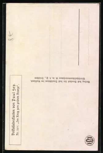 Künstler-AK Paul Hey: Volksliederkarte Nr. 25: Im Krug zum grünen Kranze, Student erreicht Gasthof