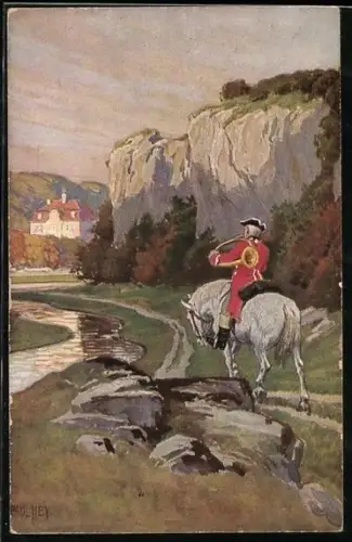 Künstler-AK Paul Hey: Es blies ein Jäger wohl in sein Horn, Verein für das Deutschtum im Ausland