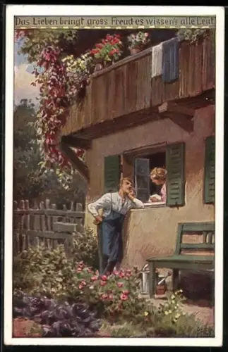 Künstler-AK P. Hey, Volksliederkarte Nr.: 75, Das Lieben bringt gross Freud, es wissen alle Leut