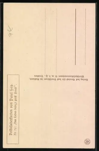 Künstler-AK P. Hey, Volksliederkarte Nr.: 75, Das Lieben bringt gross Freud, es wissen alle Leut