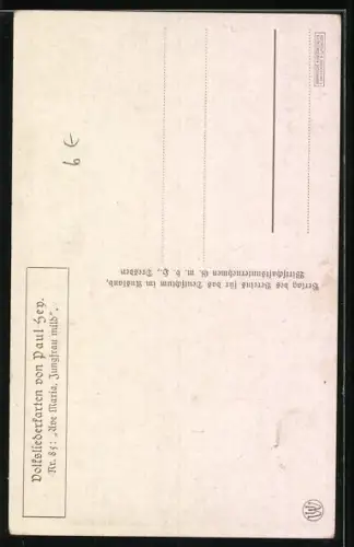 Künstler-AK Paul Hey: Volksliederkarte Nr. 85: Ave Maria, Jungfrau mild, Kniende Frau spricht ein Gebet