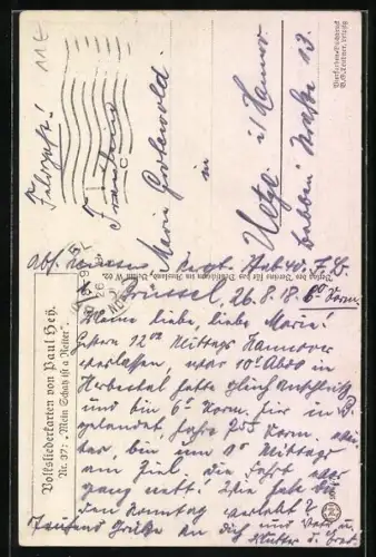 Künstler-AK Paul Hey: Soldat in Uniform mit seinem Pferd an einem Brunnen, Verein für das Deutschtum im Ausland