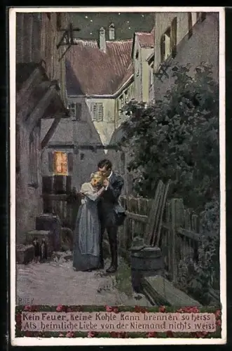 Künstler-AK P. Hey: Kein Feuer, keine Kohle, Heimliches Treffen des Soldaten