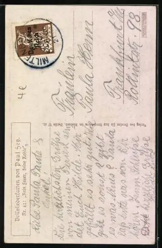 Künstler-AK P. Hey: Kein Feuer, keine Kohle, Heimliches Treffen des Soldaten