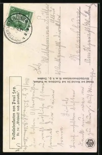 Künstler-AK P. Hey, Volksliederkarte Nr.: 70, Wohlauf, noch getrunken den funkelnden Wein