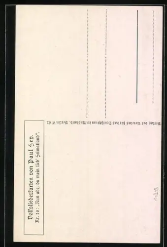 Künstler-AK P. Hey: Volksliederkarte Nr. 20, Nun ade, du mein lieb Heimatland