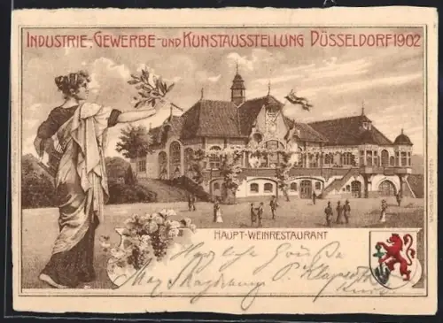 AK Düsseldorf, Industrie-, Gewerbe- und Kunstausstellung 1902, Haupt-Weinrestaurant, Wappen