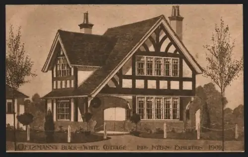 AK London, Impl. Internl. Exhibition 1909, Oetzmann`s Black-White Cottage