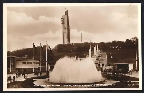 AK Glasgow, Empire Exhibition 1938, Fountain and North Cascade