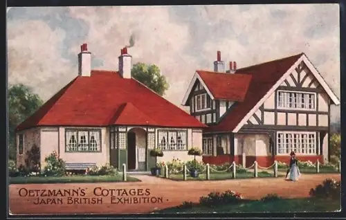 Künstler-AK London, Japan British Exhibition, Oetzmann's Bungalow Cottages