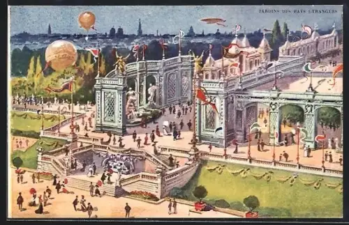 Künstler-AK Bruxelles, Exposition Universelle et Internationale 1910, Zeppelin am Horizont