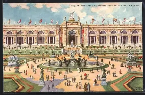 Künstler-AK Brüssel, Exposition Universelle et Internationale 1910, Facade Principale et Jardins