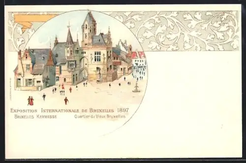 Lithographie Bruxelles, Exposition Internationale 1897, Quartier du Vieux Bruxelles