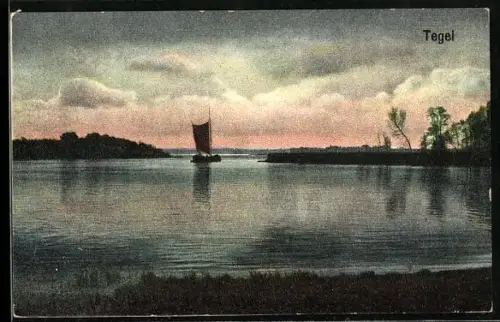 AK Berlin-Tegel, Segelboot auf dem See, Landschaft