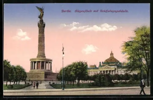 AK Berlin-Tiergarten, Siegessäule, Reichstagsgebäude