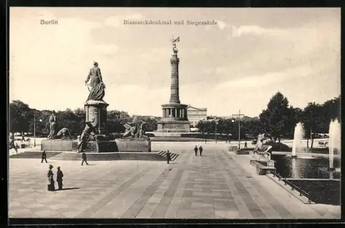 AK Berlin-Tiergarten, Bismarckdenkmal und Siegessäule