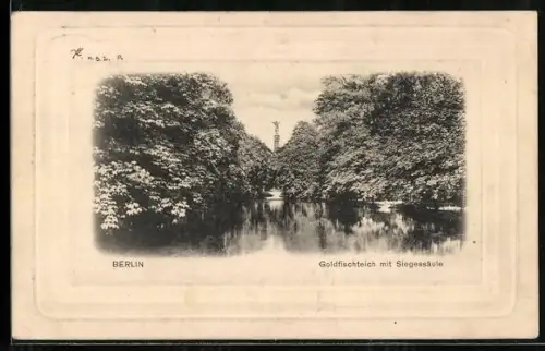 AK Berlin-Tiergarten, Goldfischteich, Siegessäule