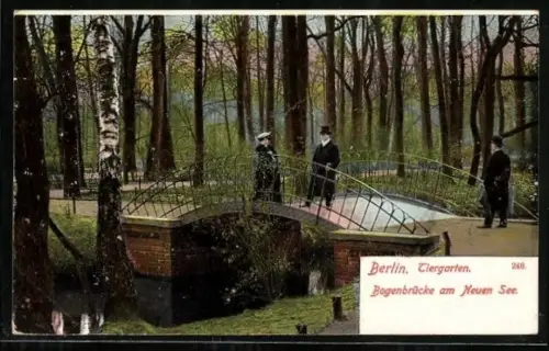 AK Berlin, Tiergarten, Bogenbrücke am Neuen See