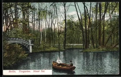 AK Berlin, Tiergarten, Neuer See, Brücke, Ruderboot