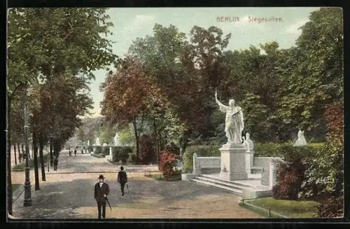 AK Berlin-Tiergarten, Siegesallee, Parkanlage mit Denkmälern