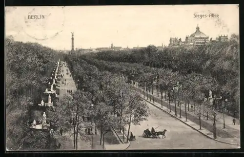 AK Berlin-Tiergarten, Sieges-Allee, Siegessäule, Reichstagsgebäude