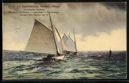 AK Hankels-Ablage /Zeuthen, Seglerschloss, Segelboote, Logis-Haus Wilhelm Heinrich