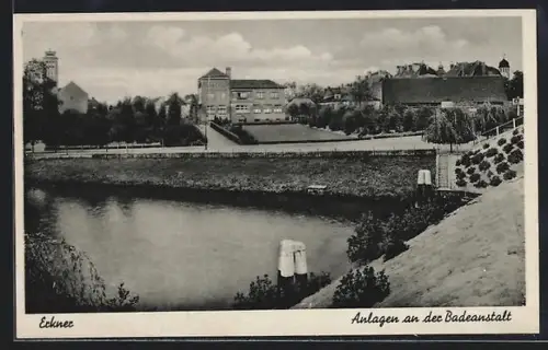 AK Erkner, Blick auf die Anlagen an der Badeanstalt