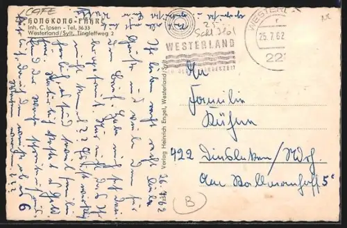 AK Westerland /Sylt, Restaurant Hongkong-Fähre, Tingleffweg 2, Passepartout