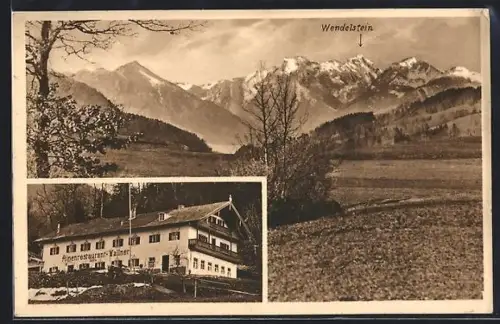 AK Törwang bei Rosenheim, Alpengasthaus und Pension Duft-Bräu, Ortspartie mit Wendelstein