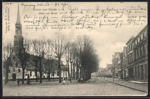 AK Heide i. H., Süden am Markt mit Kirche