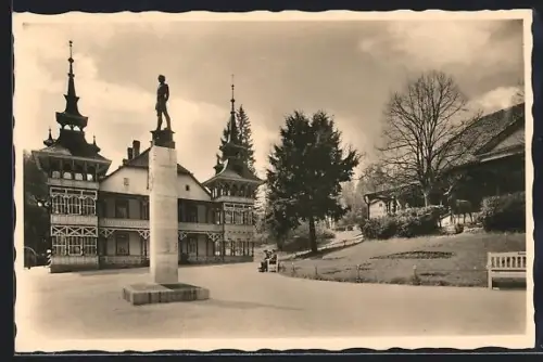 AK Alexisbad im Harz, Bahn-Gasthaus mit VDI-Denkmal