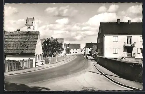 AK Oberstimm, Strassenpartie mit Kirche und Wohnhäusern