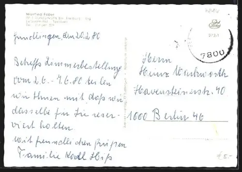 AK Gündlingen bei Freiburg, Geschäft Manfred Faber, Kirche, Schule, Hauptstrasse