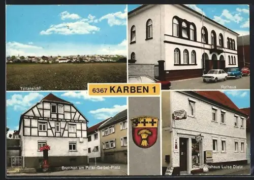 AK Karben, Rathaus, Brunnen am Peter-Geibel-Platz, Gasthaus Luise Dietz