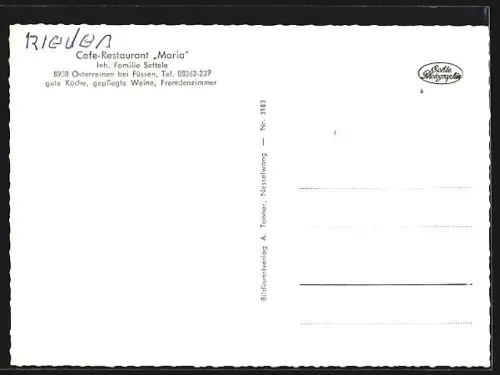 AK Osterreinen bei Füssen, Cafe-Restaurant Maria, Inh. Familie Settele
