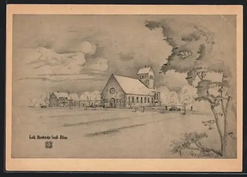 Künstler-AK Mainz, Katholische Pfarrkirche St. Alban